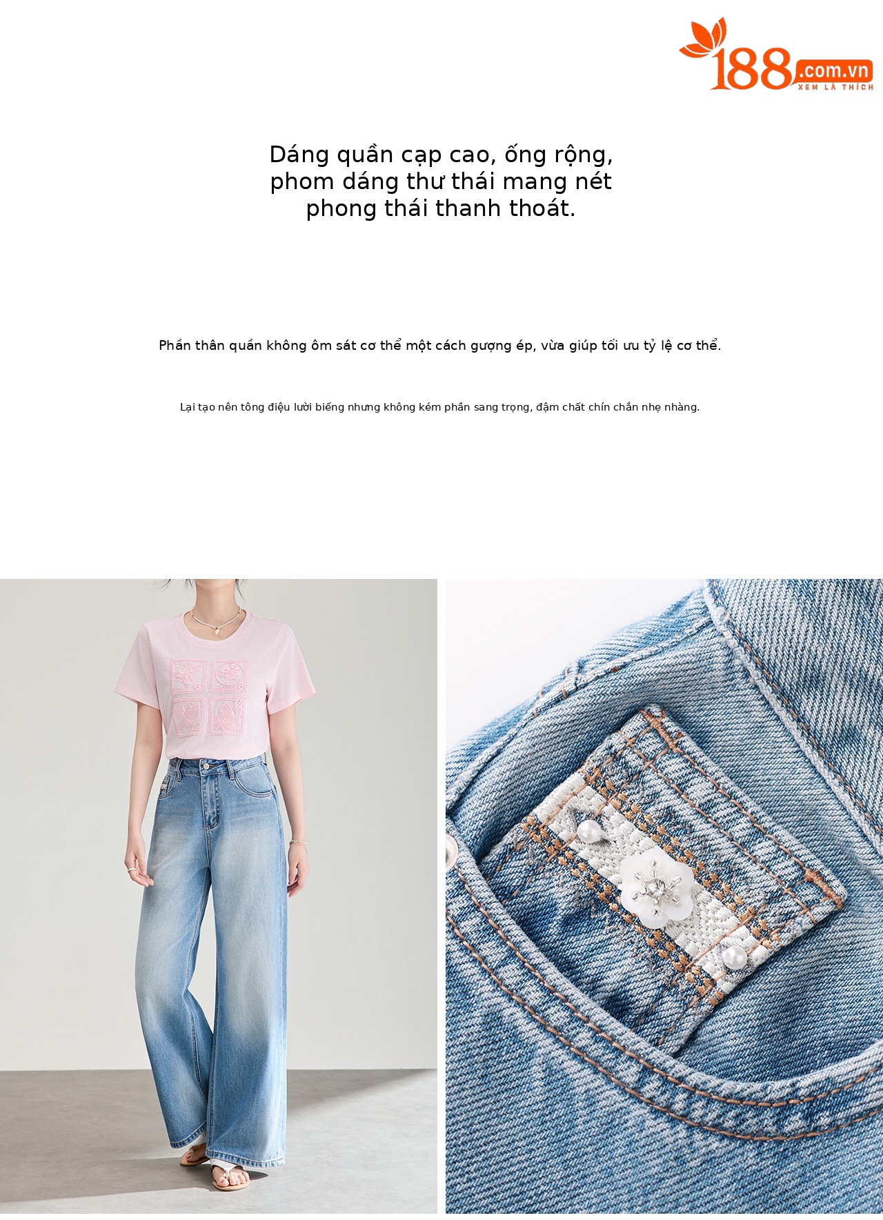 Quần jean nữ ống rộng chất liệu cotton giặt mềm, dáng rộng thùng thình phong cách denim — xanh lam chi tiết 8