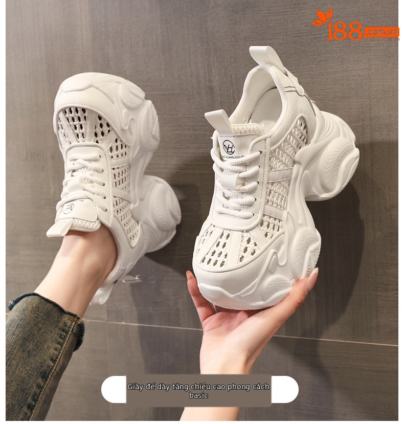 Giày sneaker nữ chunky đế dày thoáng khí tăng chiều cao — màu trắng chi tiết 1