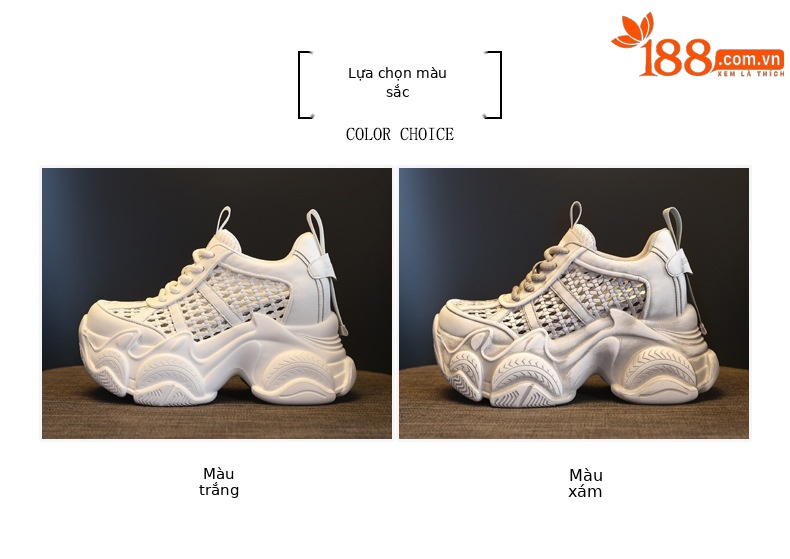 Giày sneaker nữ chunky đế dày thoáng khí tăng chiều cao — màu trắng chi tiết 2