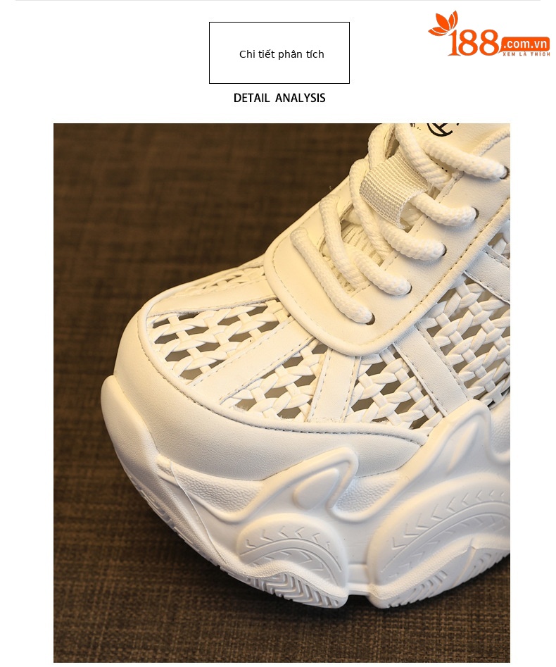 Giày sneaker nữ chunky đế dày thoáng khí tăng chiều cao — màu trắng chi tiết 7