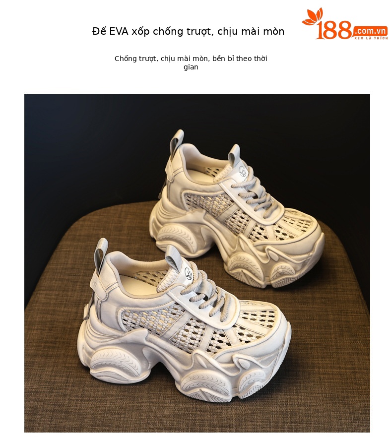 Giày sneaker nữ chunky đế dày thoáng khí tăng chiều cao — màu trắng chi tiết 10