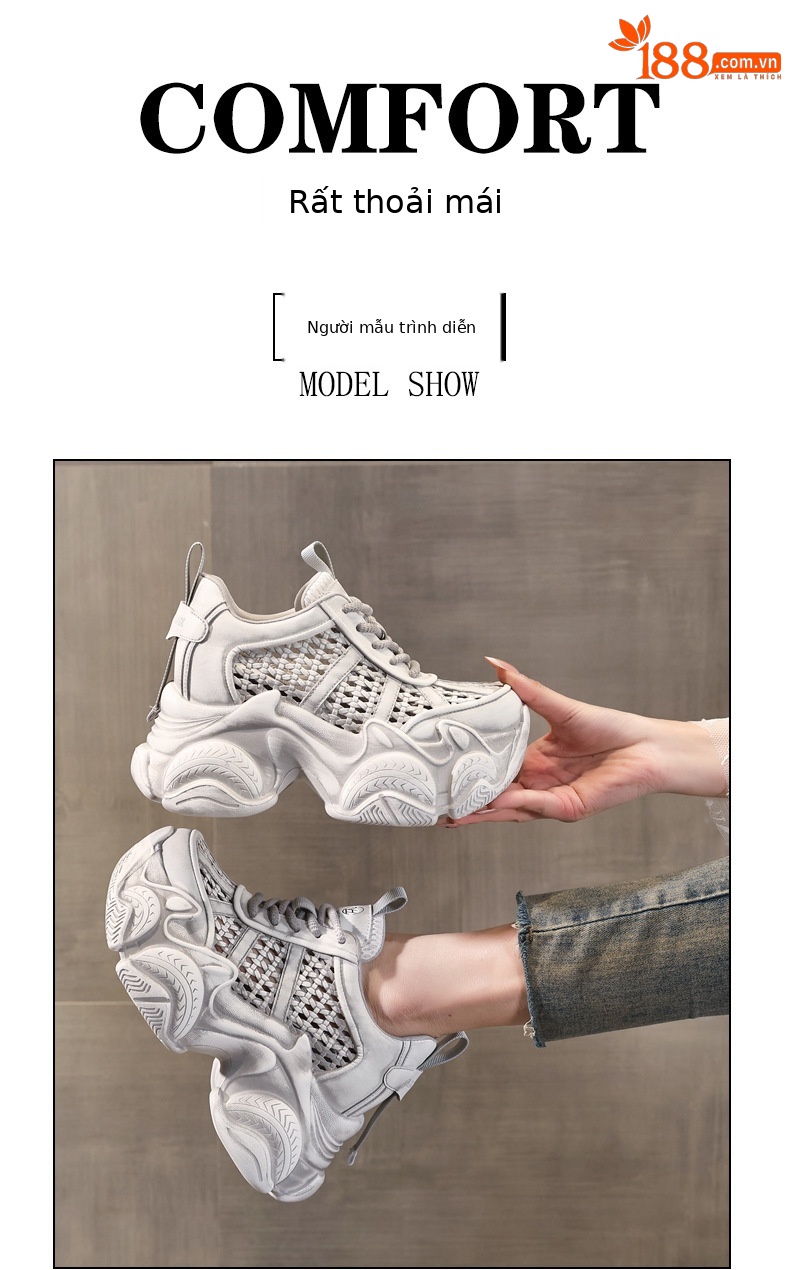 Giày sneaker nữ chunky đế dày thoáng khí tăng chiều cao — màu trắng chi tiết 11