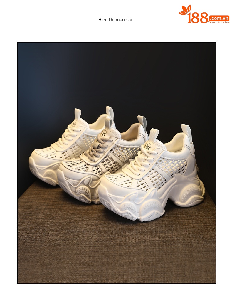 Giày sneaker nữ chunky đế dày thoáng khí tăng chiều cao — màu trắng chi tiết 18
