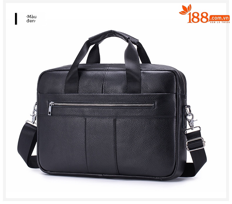 Cặp da nam công sở đựng laptop 15 inch da bò thật, quai xách tay và đeo vai — Màu cà phê, Màu đen chi tiết 14