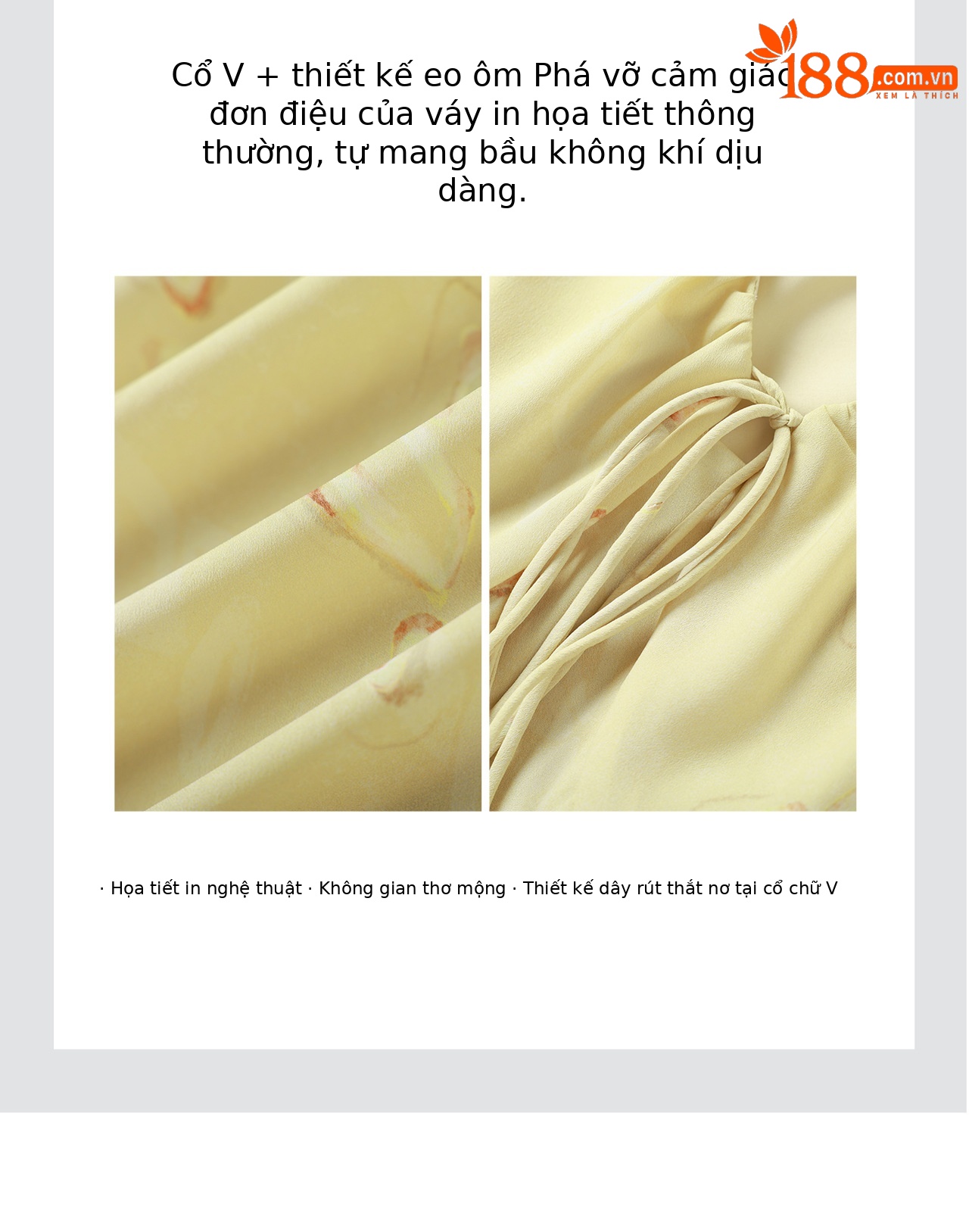 Đầm suông midi họa tiết hoa cổ V tay bồng thắt dây eo — Xanh lá cây nhạtcolor chi tiết 9