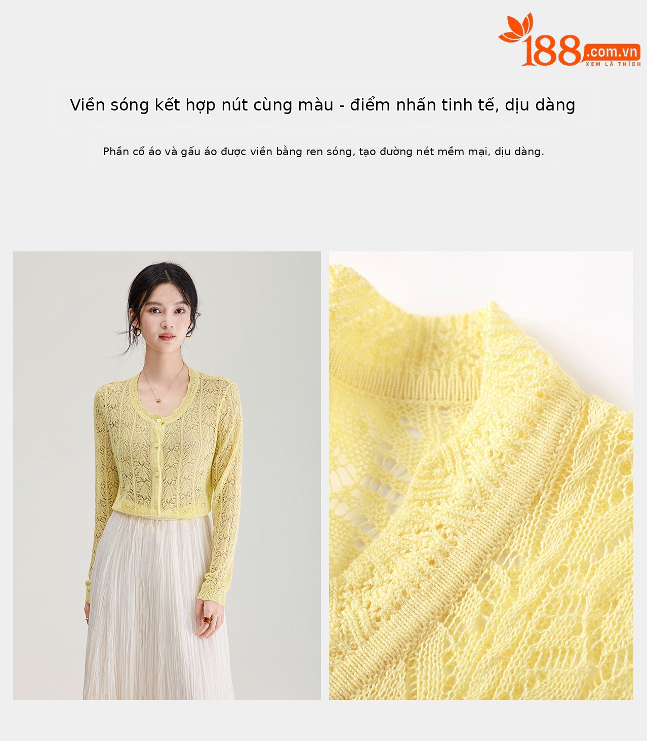 Áo cardigan cổ tròn họa tiết hoa móc nổi thiết kế mỏng nhẹ — màu trắng chi tiết 10