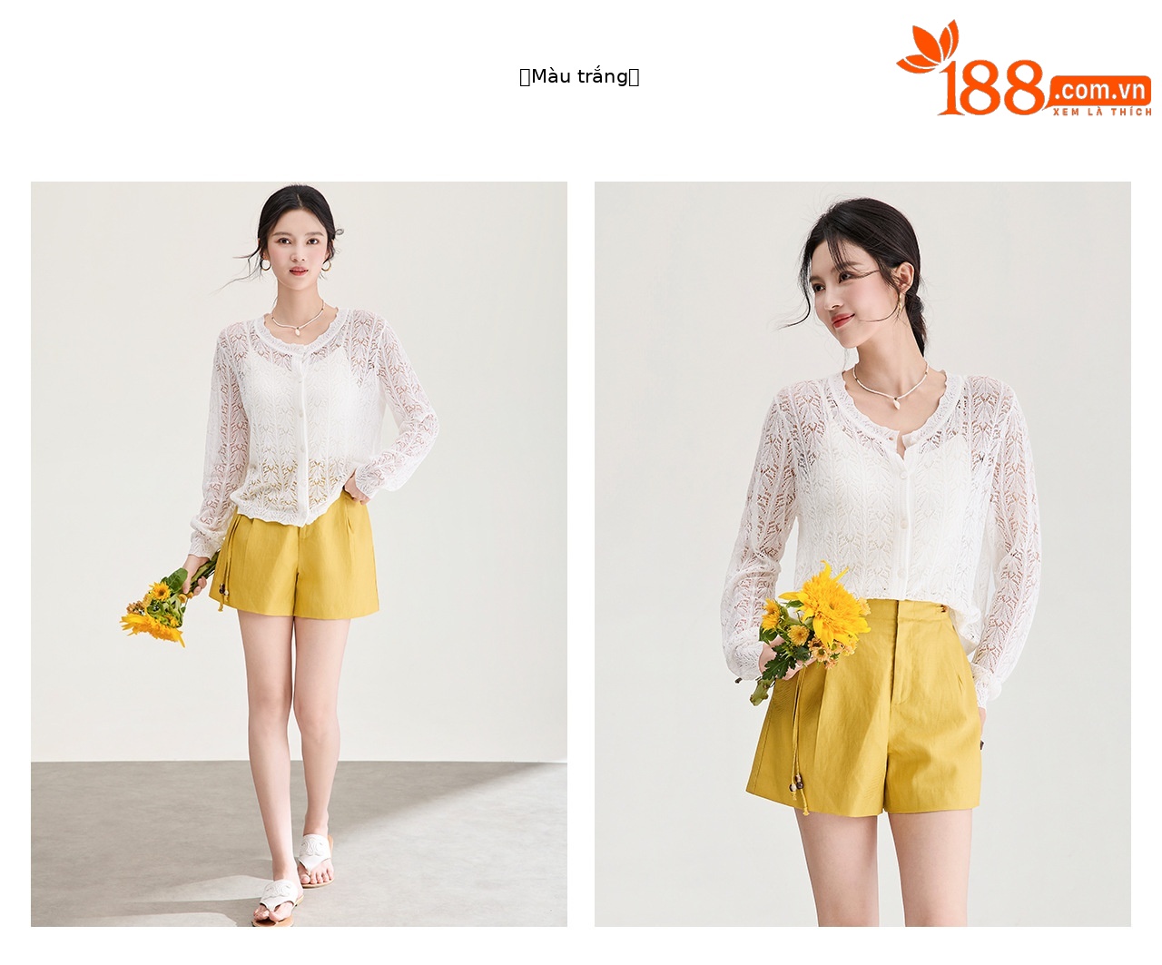 Áo cardigan cổ tròn họa tiết hoa móc nổi thiết kế mỏng nhẹ — màu trắng chi tiết 17