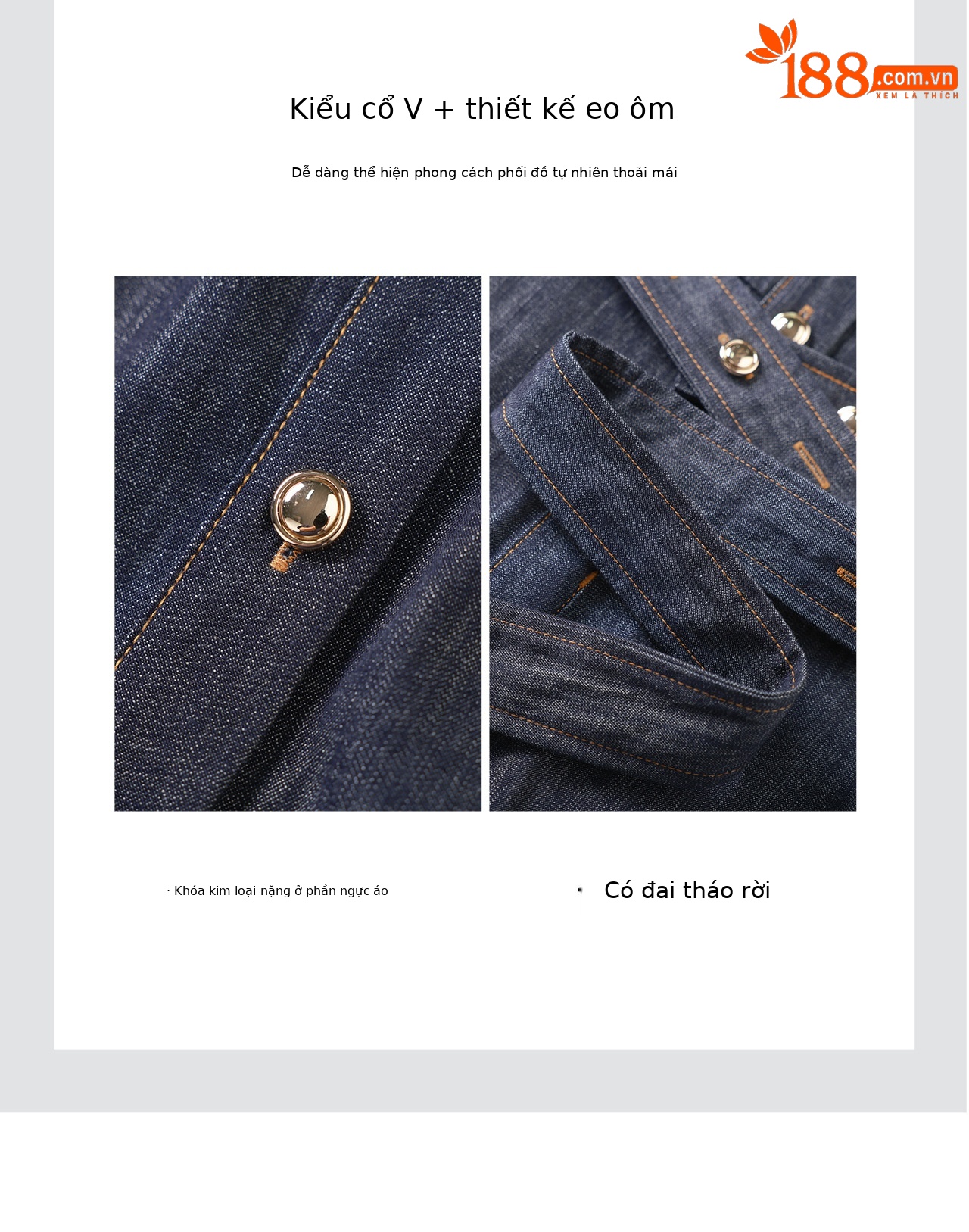 Váy denim nữ cổ ve sành điệu dáng suông midi — xanh đậm chi tiết 9