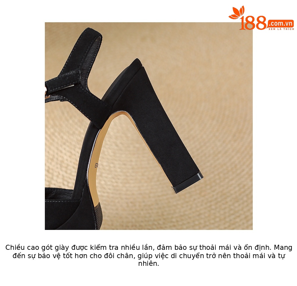 Sandal cao gót nữ hở mũi đế xuồng gót vuông 9 cm — màu đen, màu mơ chi tiết 20