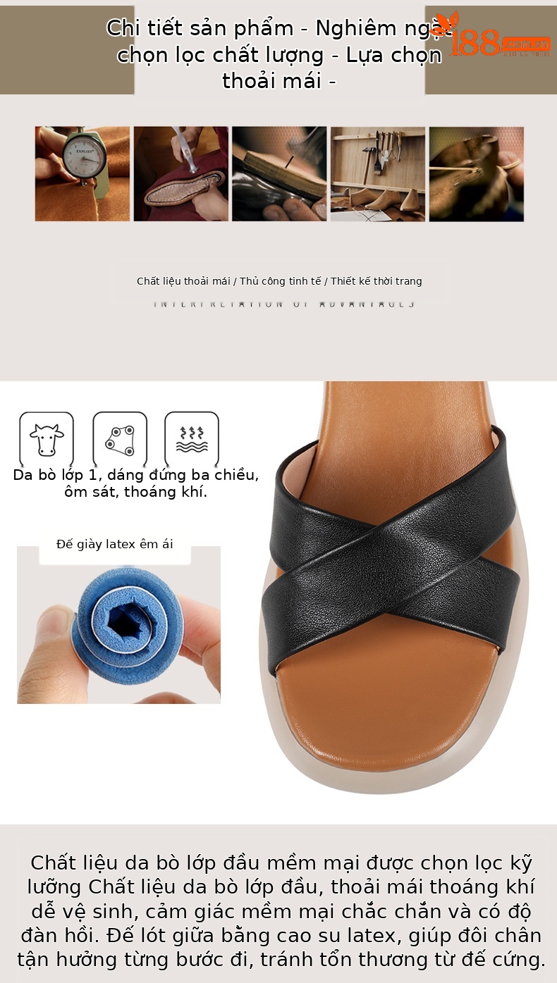 Sandal cao gót nữ hở mũi da bò thật đế dày thoải mái — Da bò lớp đầu màu hạnh chi tiết 9