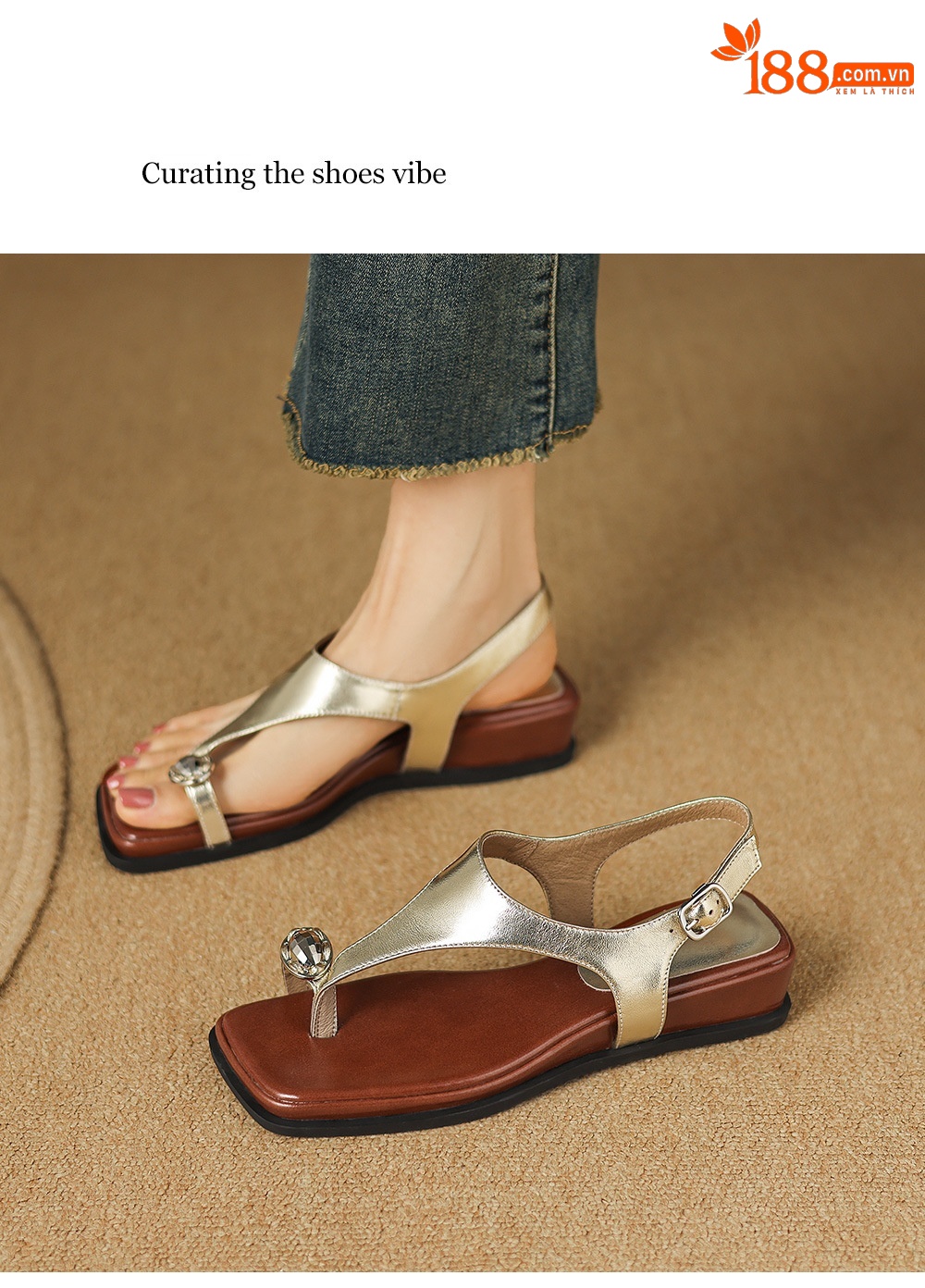 Sandal xỏ ngón nữ đế bệt phong cách nghỉ dưỡng — màu vàng chi tiết 7