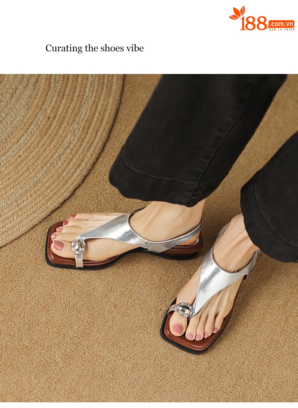 Sandal xỏ ngón nữ đế bệt phong cách nghỉ dưỡng — màu vàng chi tiết 10