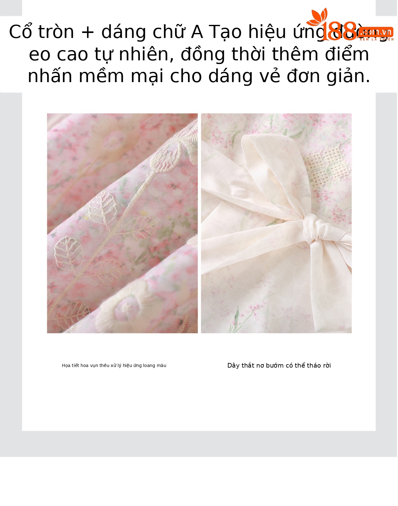 Đầm suông nữ midi phong cách Pháp thêu hoa in họa tiết — xanh lam chi tiết 9