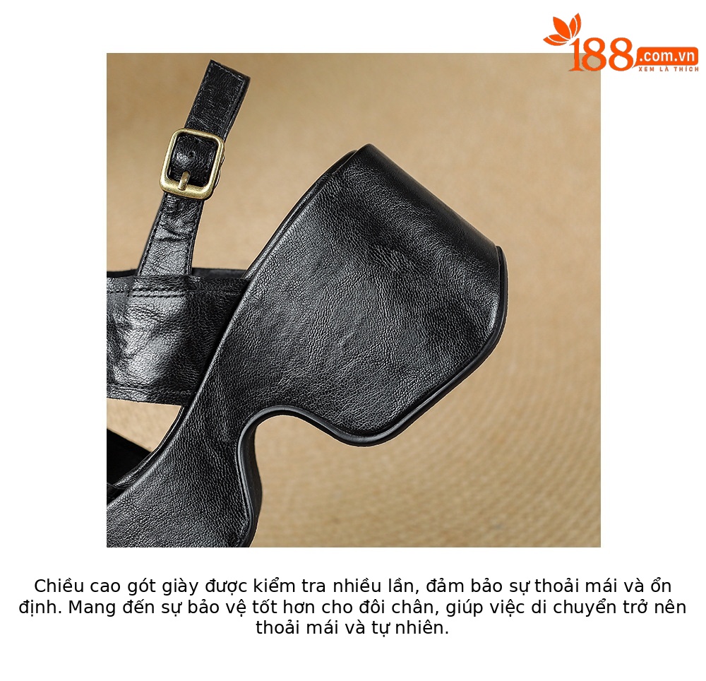 Sandal nữ da cừu mềm đế xuồng cao gót quai chéo hở mũi — màu đen, màu trắng ngà chi tiết 18