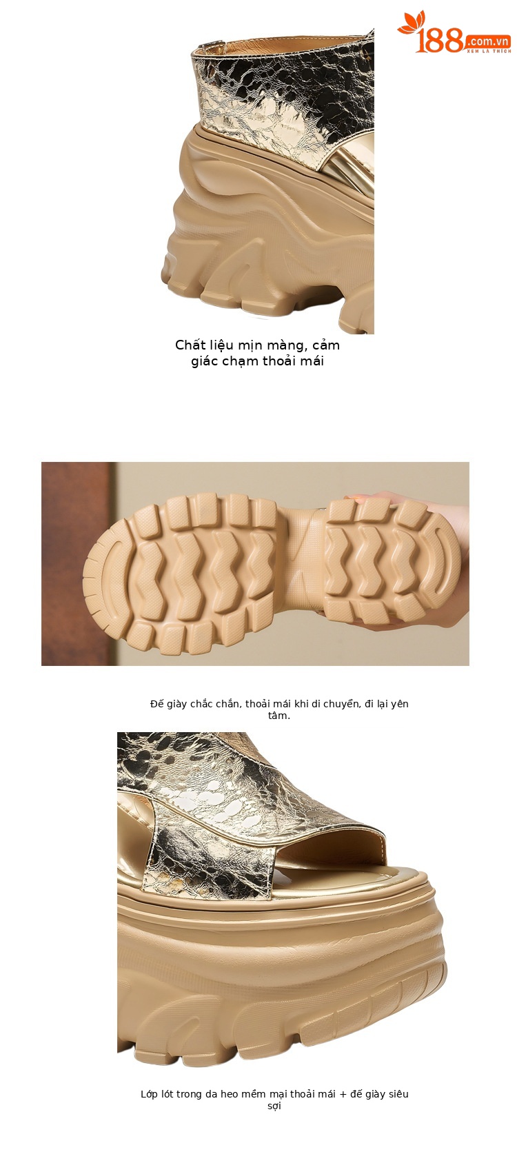 Sandal cao gót nữ hở mũi đế xuồng platform gót 12 cm — màu đen, màu vàng, màu trắng ngà chi tiết 5