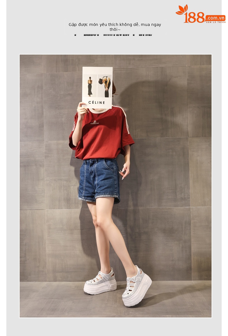 Giày sneaker nữ đế dày tăng chiều cao, phối đá rhinestone, kiểu dáng thể thao trắng tinh — màu trắng chi tiết 6