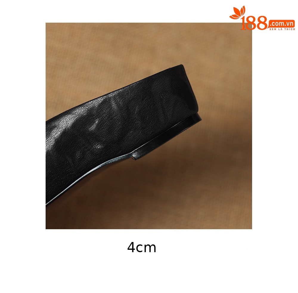 Dép sandal nữ quai chữ V mũi hoa bọc đầu, gót thấp 4 cm, da cừu thời trang — đen chi tiết 22