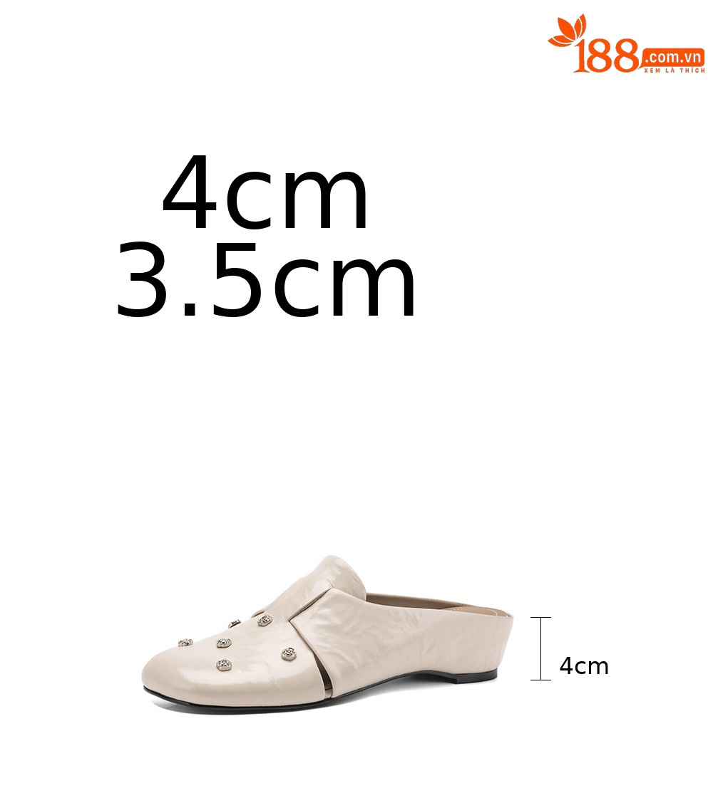 Dép sandal nữ quai chữ V mũi hoa bọc đầu, gót thấp 4 cm, da cừu thời trang — đen chi tiết 3