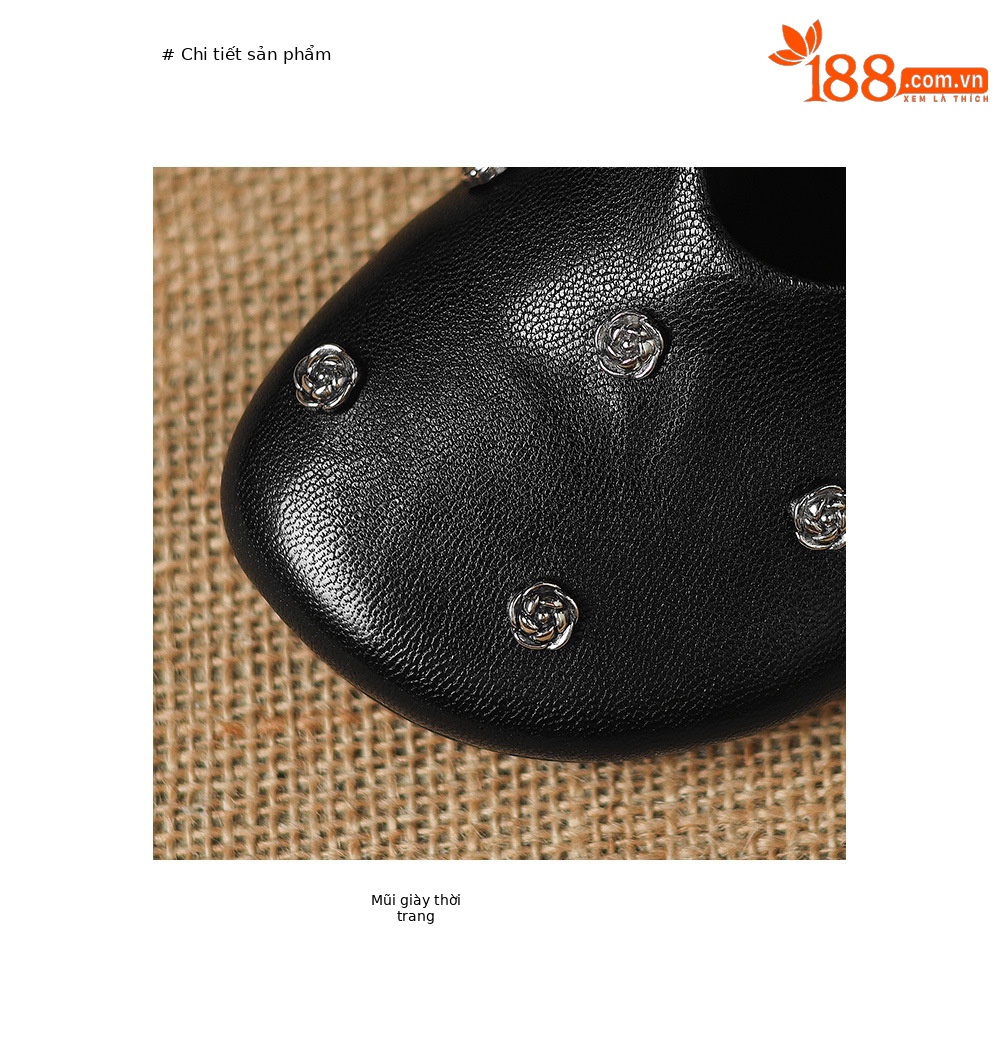 Sandal nữ mũi bít da dê quai ngang gót thấp — đen chi tiết 21