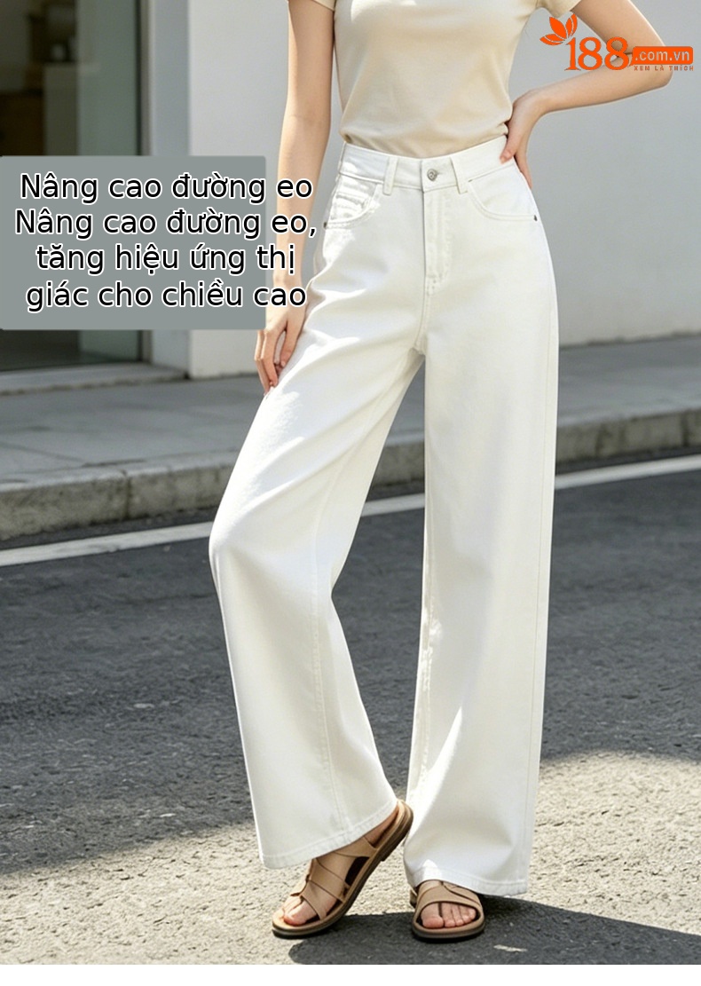 Quần jean nữ ống rộng cạp cao dáng suông — xanh lam chi tiết 8