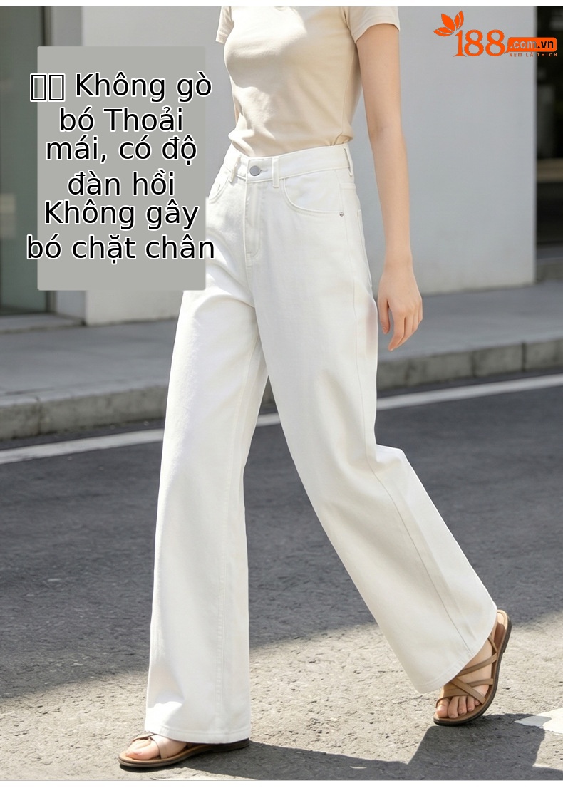 Quần jean nữ ống rộng cạp cao dáng suông — xanh lam chi tiết 10