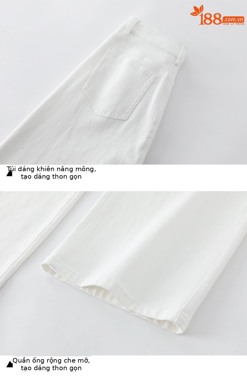 Quần jean nữ ống rộng cạp cao dáng suông — xanh lam chi tiết 15