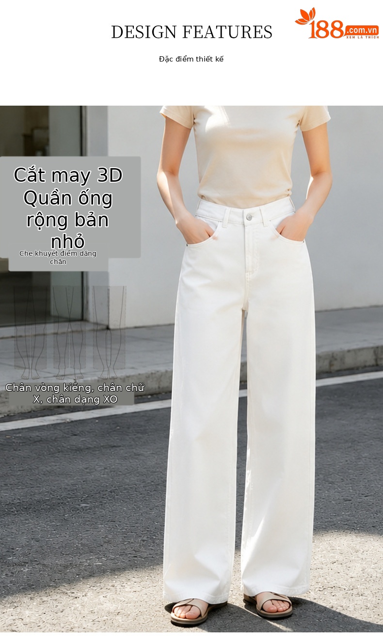 Quần jean nữ ống rộng cạp cao dáng suông — xanh lam chi tiết 6
