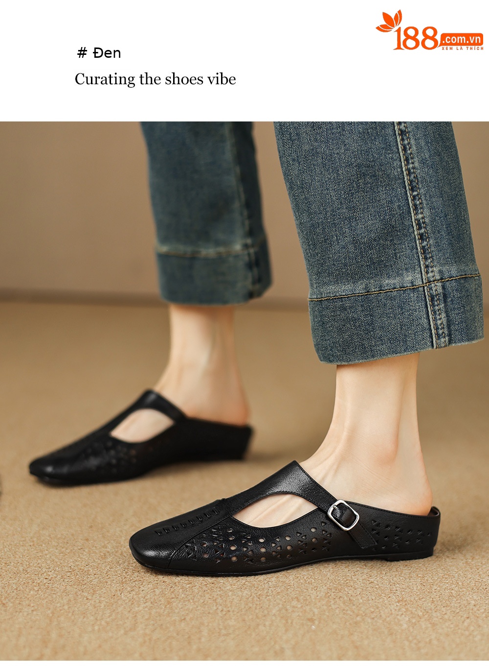 Dép sandal nữ xỏ ngón đế bệt quai chữ T đục lỗ mùa hè — đen chi tiết 18