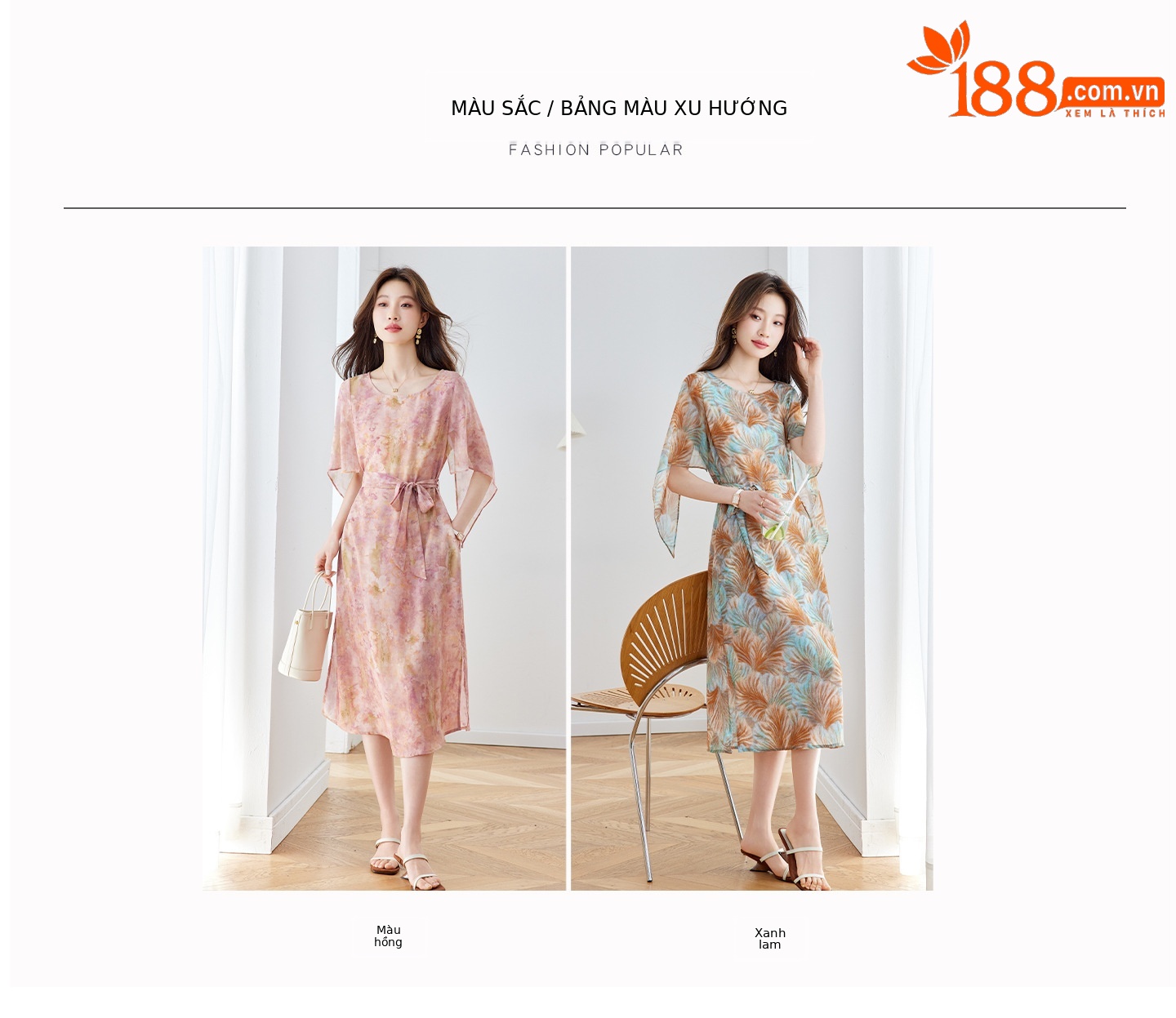 Đầm maxi nữ thắt eo in họa tiết hoa tay ngắn dáng suông che khuyết điểm — xanh lam, Màu hồng chi tiết 7