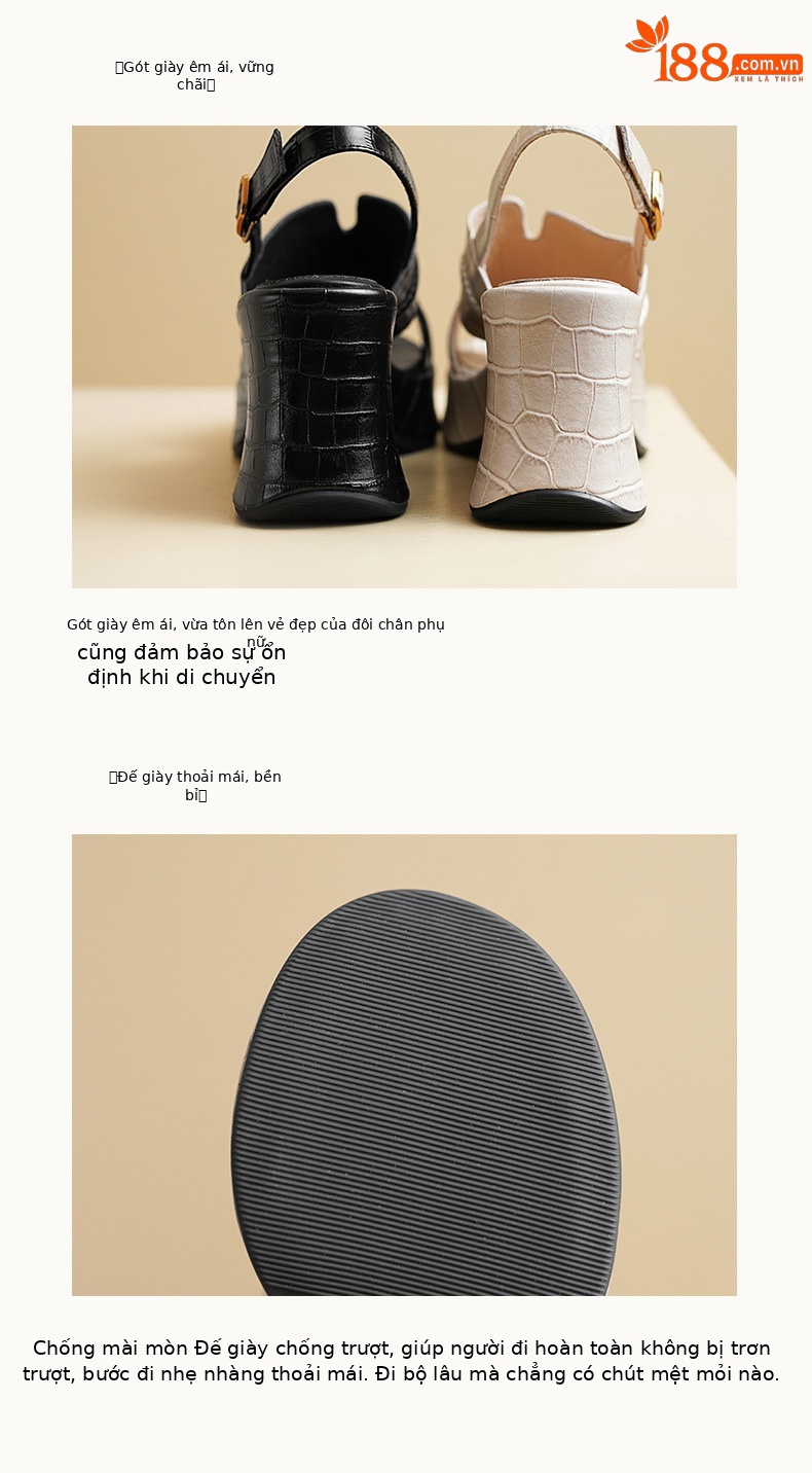 Sandal cao gót nữ đế xuồng platform gót 9 cm, mũi hở phong cách La Mã — màu đen, màu mơ chi tiết 8