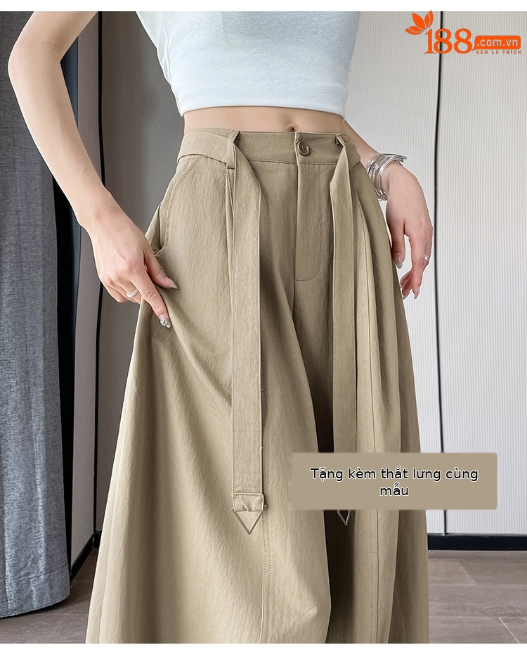 Quần culottes nữ ống rộng cạp cao chất liệu lụa mỏng mùa hè — Trắng thường xuyên chi tiết 2