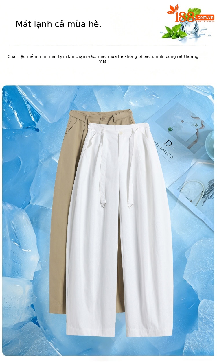Quần culottes nữ ống rộng cạp cao chất liệu lụa mỏng mùa hè — Trắng thường xuyên chi tiết 7