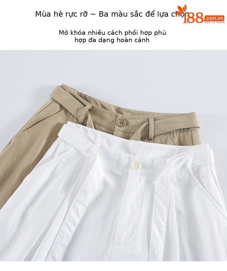 Quần culottes nữ ống rộng cạp cao chất liệu lụa mỏng mùa hè — Trắng thường xuyên chi tiết 9