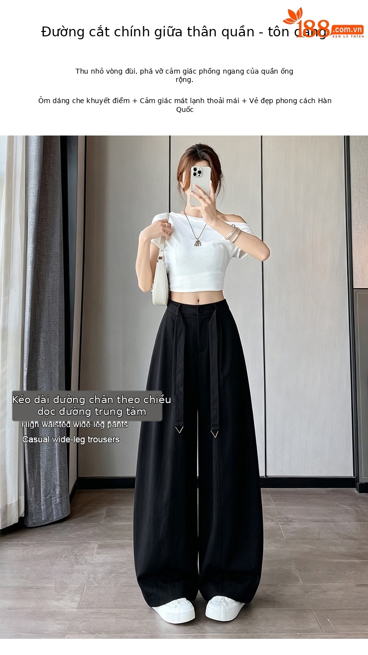Quần culottes nữ ống rộng cạp cao chất liệu lụa mỏng mùa hè — Trắng thường xuyên chi tiết 13