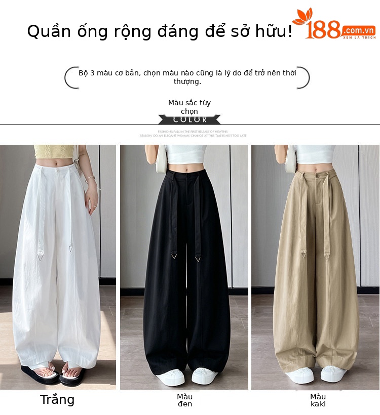 Quần culottes nữ ống rộng cạp cao chất liệu lụa mỏng mùa hè — Trắng thường xuyên chi tiết 16