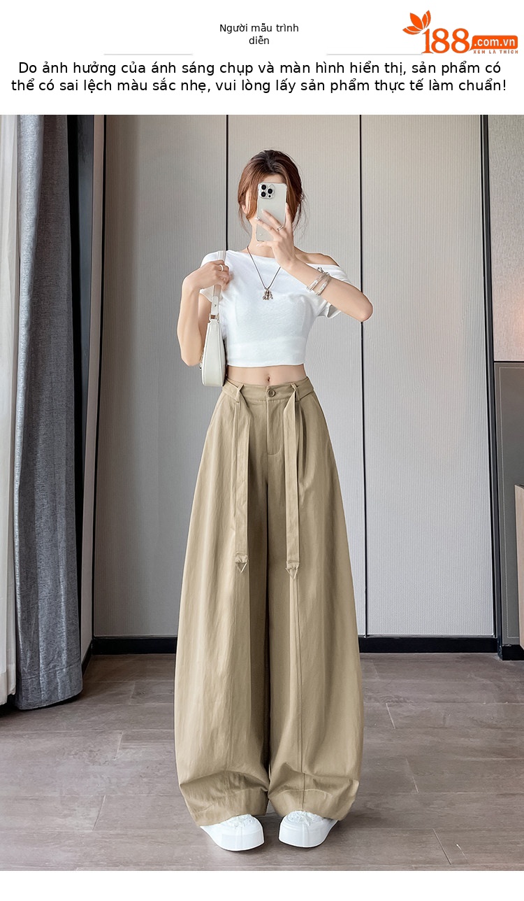 Quần culottes nữ ống rộng cạp cao chất liệu lụa mỏng mùa hè — Trắng thường xuyên chi tiết 17