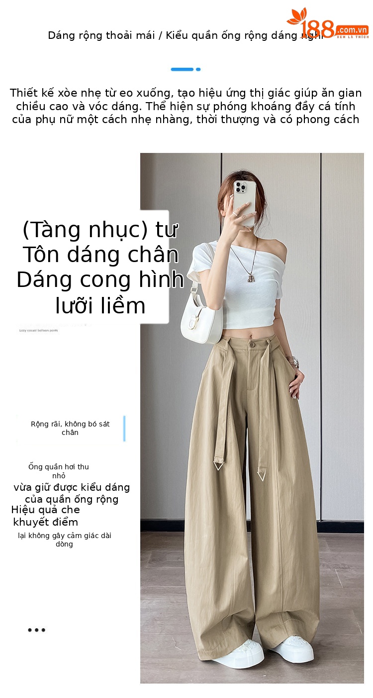 Quần culottes nữ ống rộng cạp cao chất liệu lụa mỏng mùa hè — Trắng thường xuyên chi tiết 5