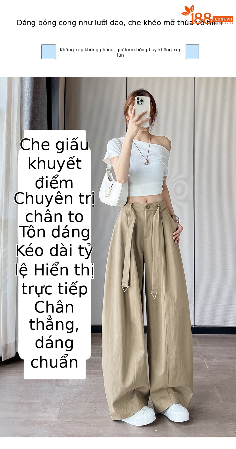 Quần culottes nữ ống rộng cạp cao chất liệu lụa mỏng mùa hè — Trắng thường xuyên chi tiết 14