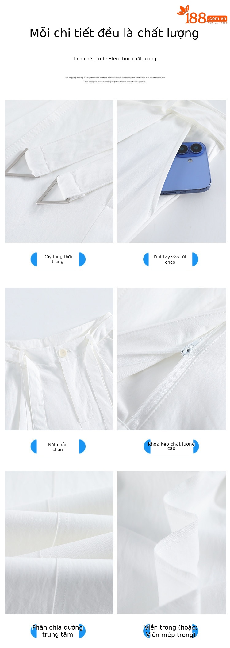 Quần culottes nữ ống rộng cạp cao chất liệu lụa mỏng mùa hè — Trắng thường xuyên chi tiết 15