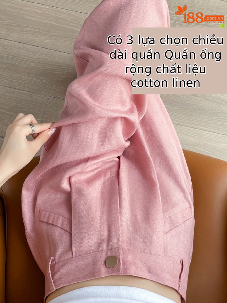 Quần culottes nữ ống rộng cạp cao vải linen cotton mỏng mùa hè — Màu đen thông thường