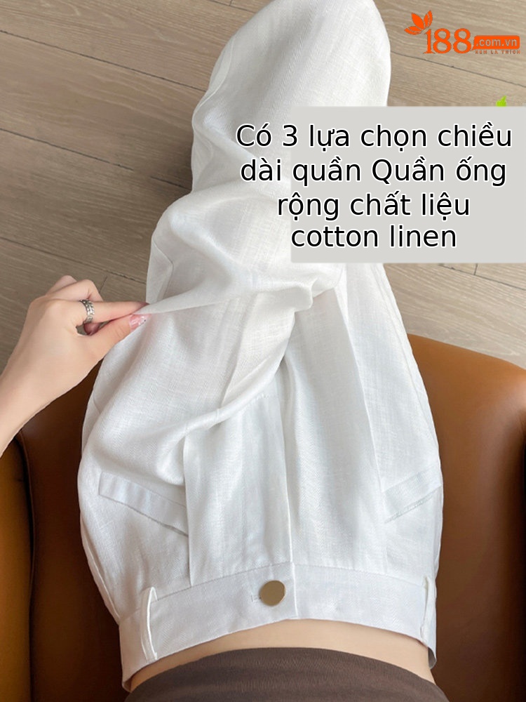 Quần culottes nữ ống rộng cạp cao vải linen cotton mỏng mùa hè — Màu đen thông thường