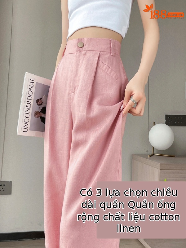 Quần culottes nữ ống rộng cạp cao vải linen cotton mỏng mùa hè — Màu đen thông thường