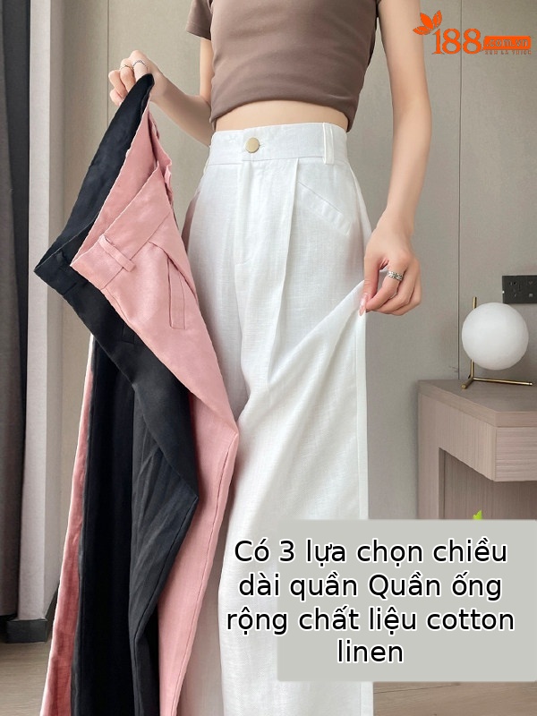 Quần culottes nữ ống rộng cạp cao vải linen cotton mỏng mùa hè — Màu đen thông thường