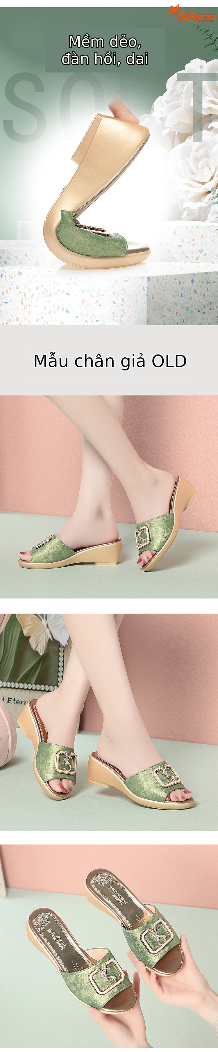 Dép sandal nữ quai chữ V đế xuồng chống trượt, gót thấp thoải mái — màu vàng chi tiết 2