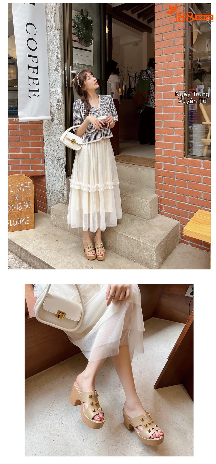 Sandal cao gót nữ hở mũi đinh tán phong cách châu Âu, gót thô đế xuồng, dáng lười tiện lợi — màu mơ chi tiết 6