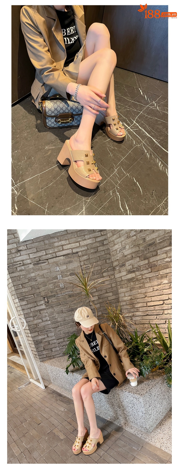 Sandal cao gót nữ hở mũi đinh tán phong cách châu Âu, gót thô đế xuồng, dáng lười tiện lợi — màu mơ chi tiết 13