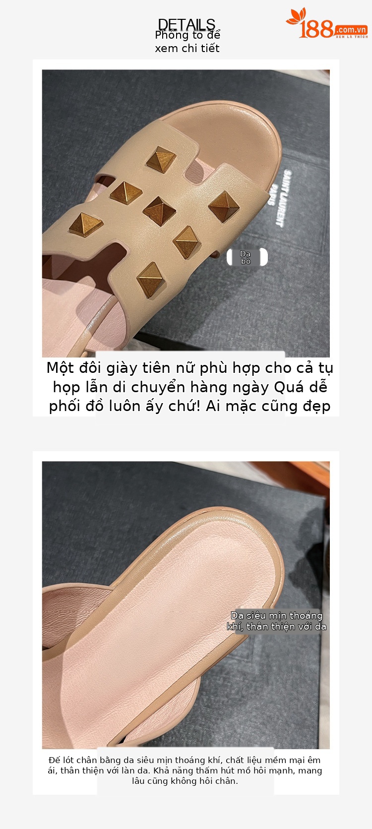 Sandal cao gót nữ hở mũi đinh tán phong cách châu Âu, gót thô đế xuồng, dáng lười tiện lợi — màu mơ chi tiết 4