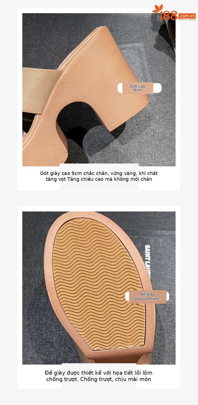 Sandal cao gót nữ hở mũi đinh tán phong cách châu Âu, gót thô đế xuồng, dáng lười tiện lợi — màu mơ chi tiết 5