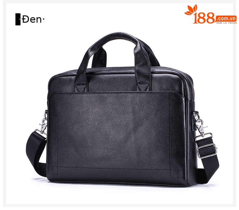 Cặp công sở nam da bò lớp đầu tiên Lion Leiden, túi xách tay đeo vai đựng laptop 15.6 inch — Màu cà phê, Màu đen chi tiết 12