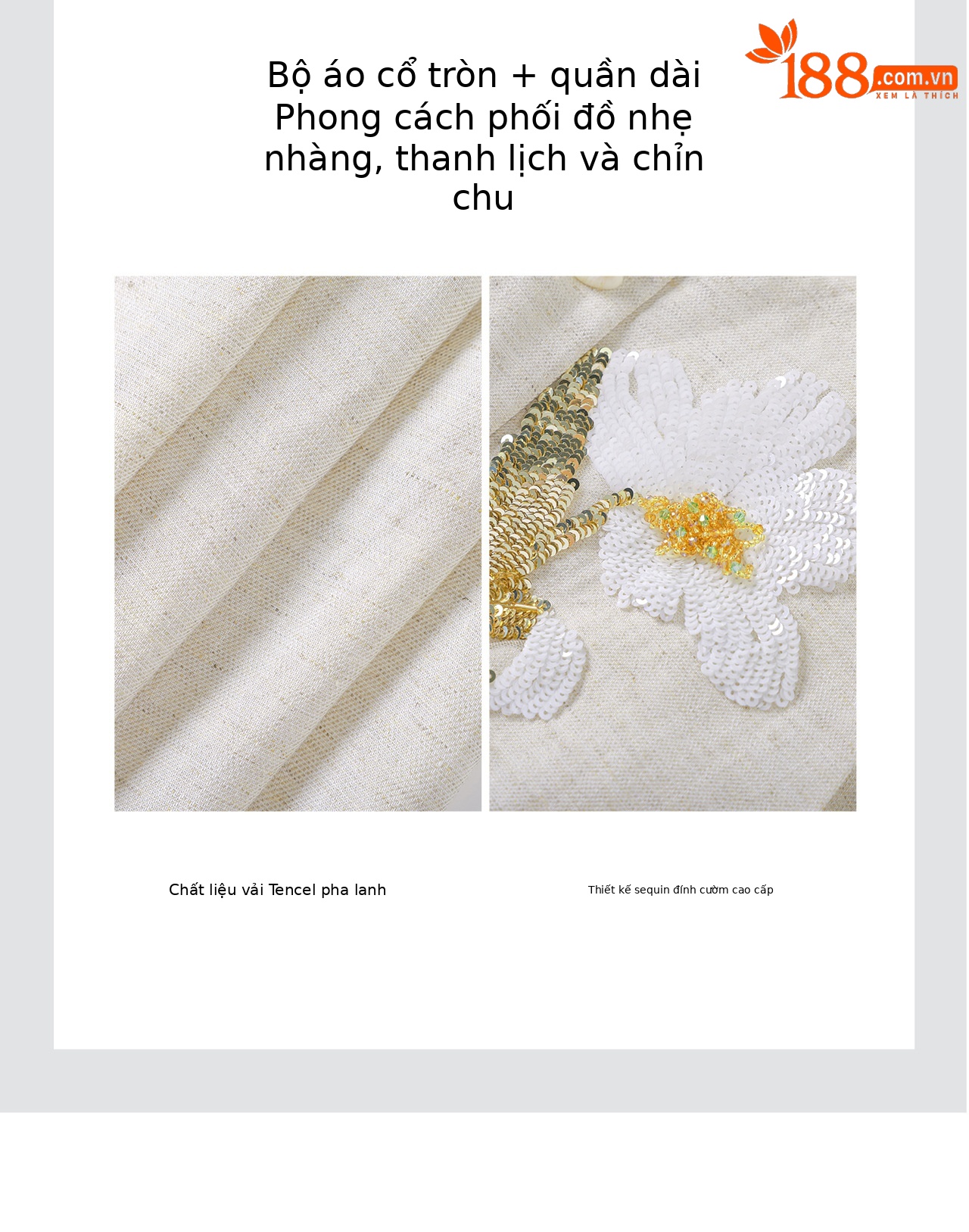 Bộ áo gile thêu sequin kết hợp quần lụa mơ mùa hè nữ — màu mơ chi tiết 10